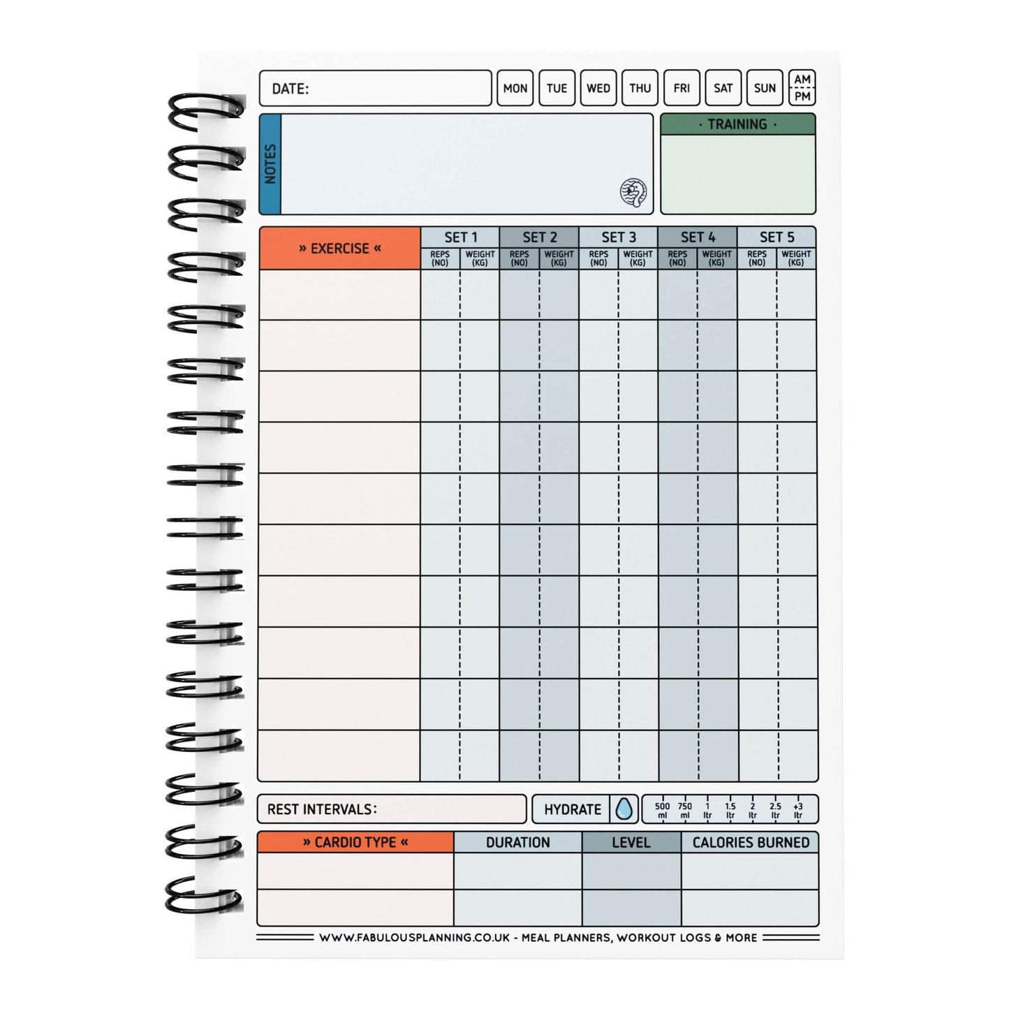 Gym Diary - Workout Log - Male Silhouette Grey - Fabulous Planning - A5 - XL - GYMDIARY - C2