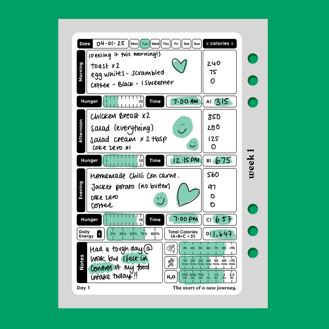 Calorie Food Diary - A6 Organiser Insert