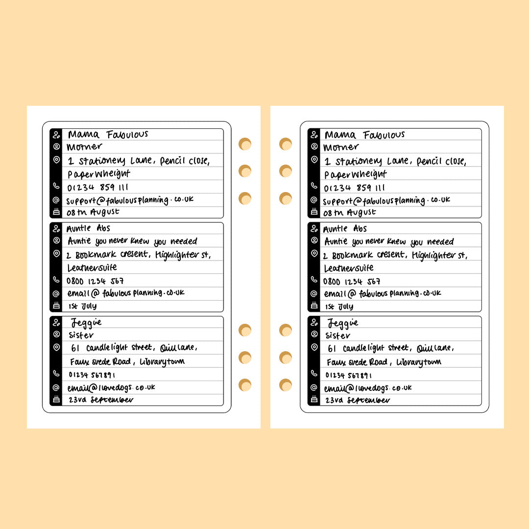 Contacts & Addresses - A6 Organiser Insert