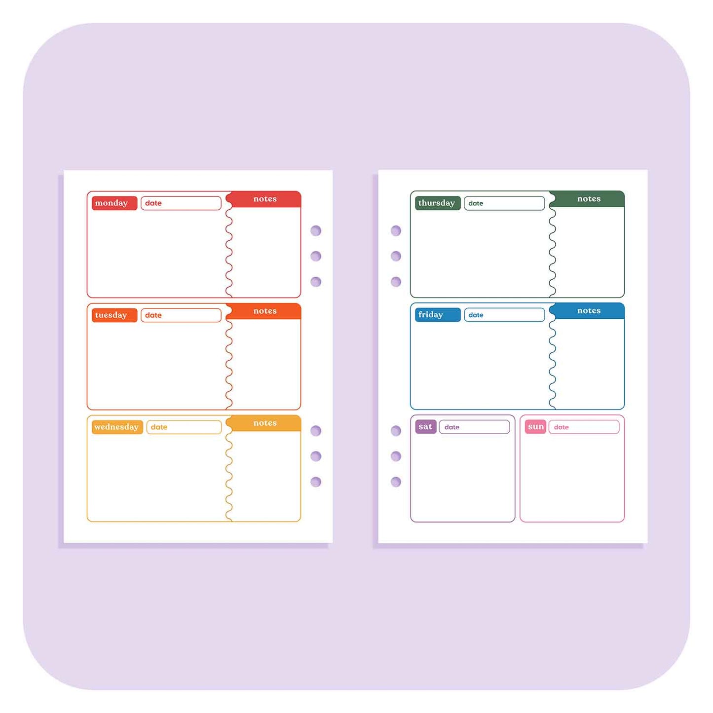 Undated Weekly Planner - A6 Organiser Insert