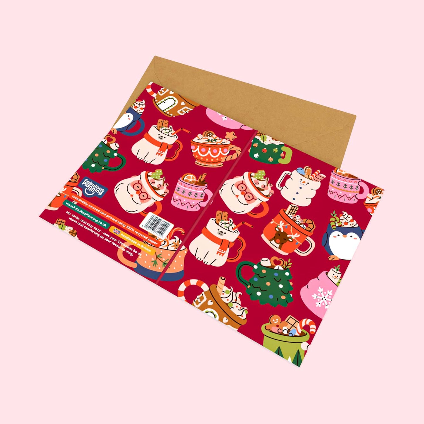 Mini Greeting Card - Festive Mugs - Red