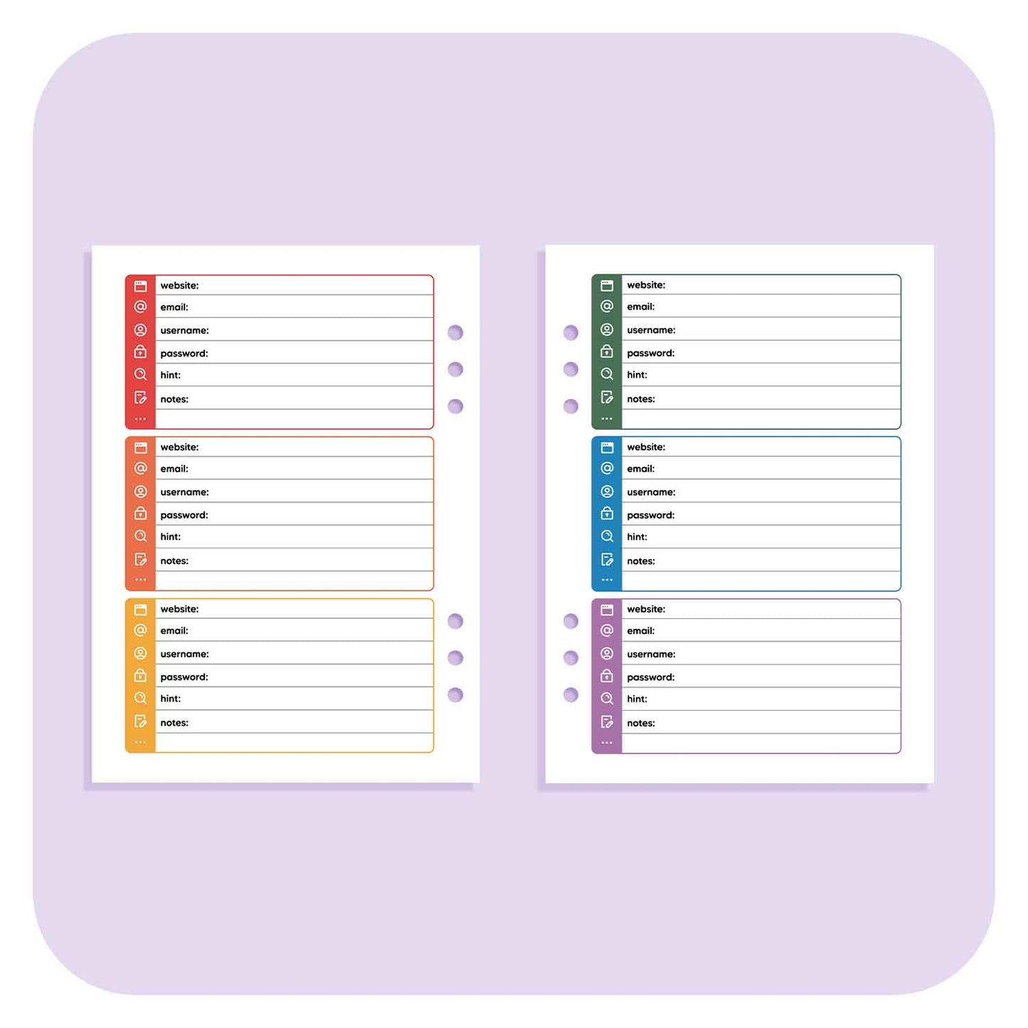 Password Library - A6 Organiser Insert