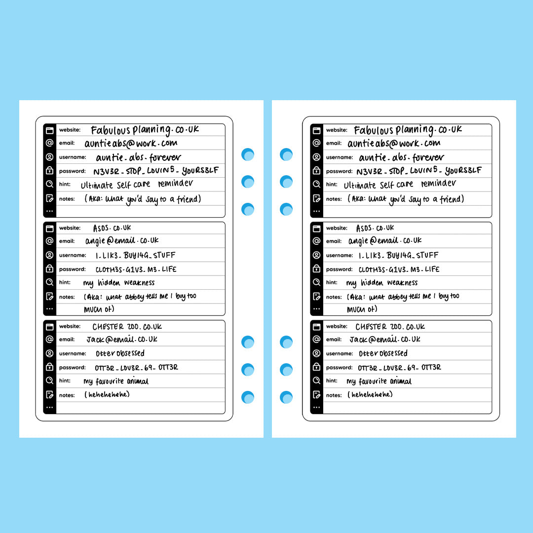 Password Library - A6 Organiser Insert