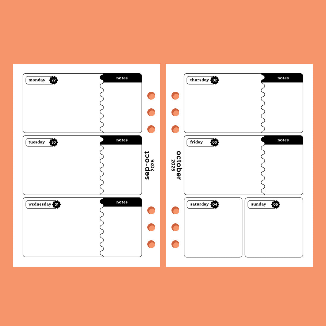 2025 Weekly Planner - A6 Organiser Insert