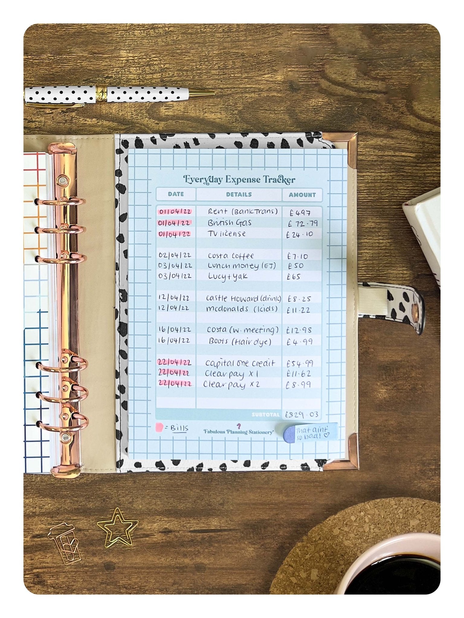 Black Marble - Food Diary Organiser P3 - Fabulous Planning - FO - BLACKM - CAL - NMP