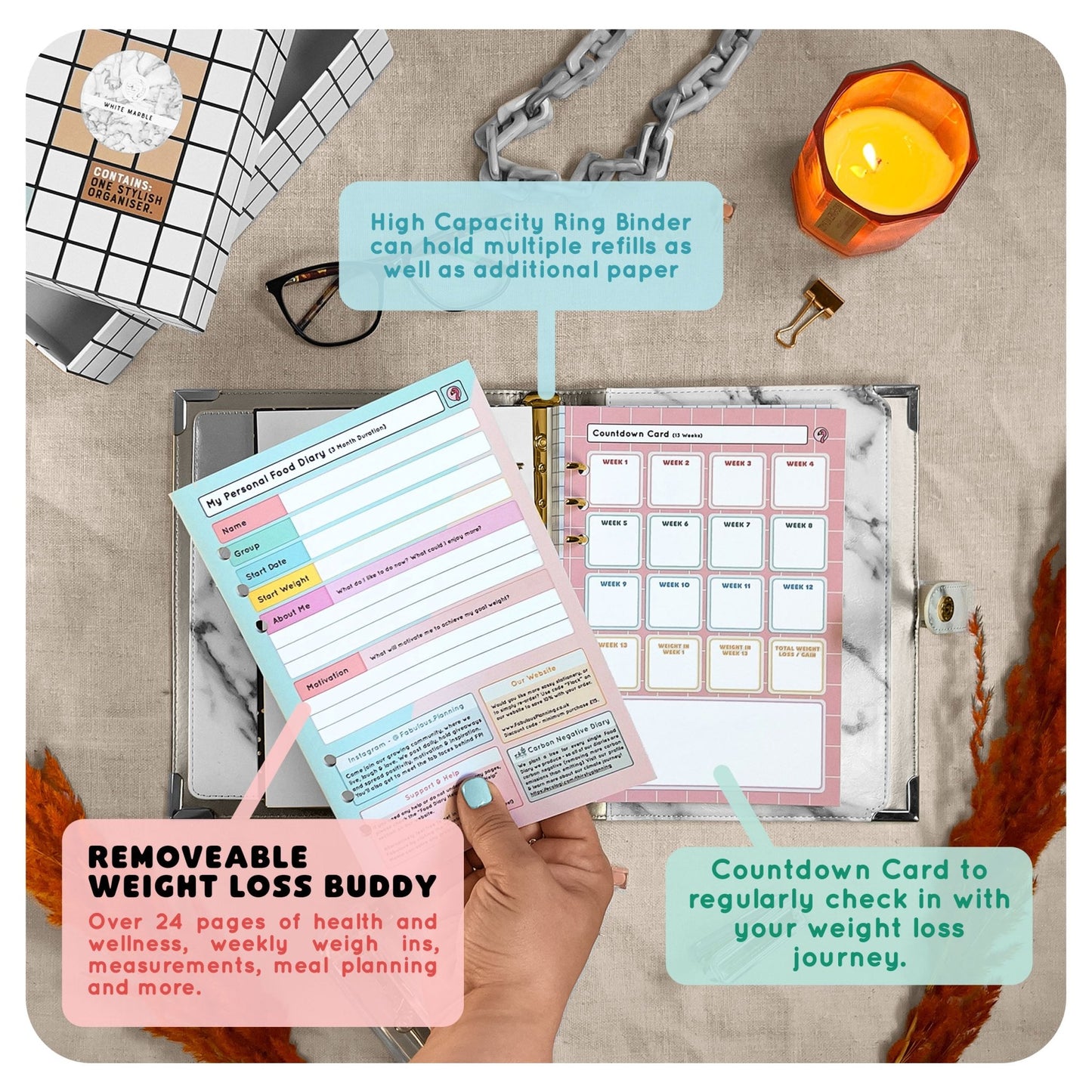 Black Marble - Food Diary Organiser P3 - Fabulous Planning - FO - BLACKM - CAL - NMP