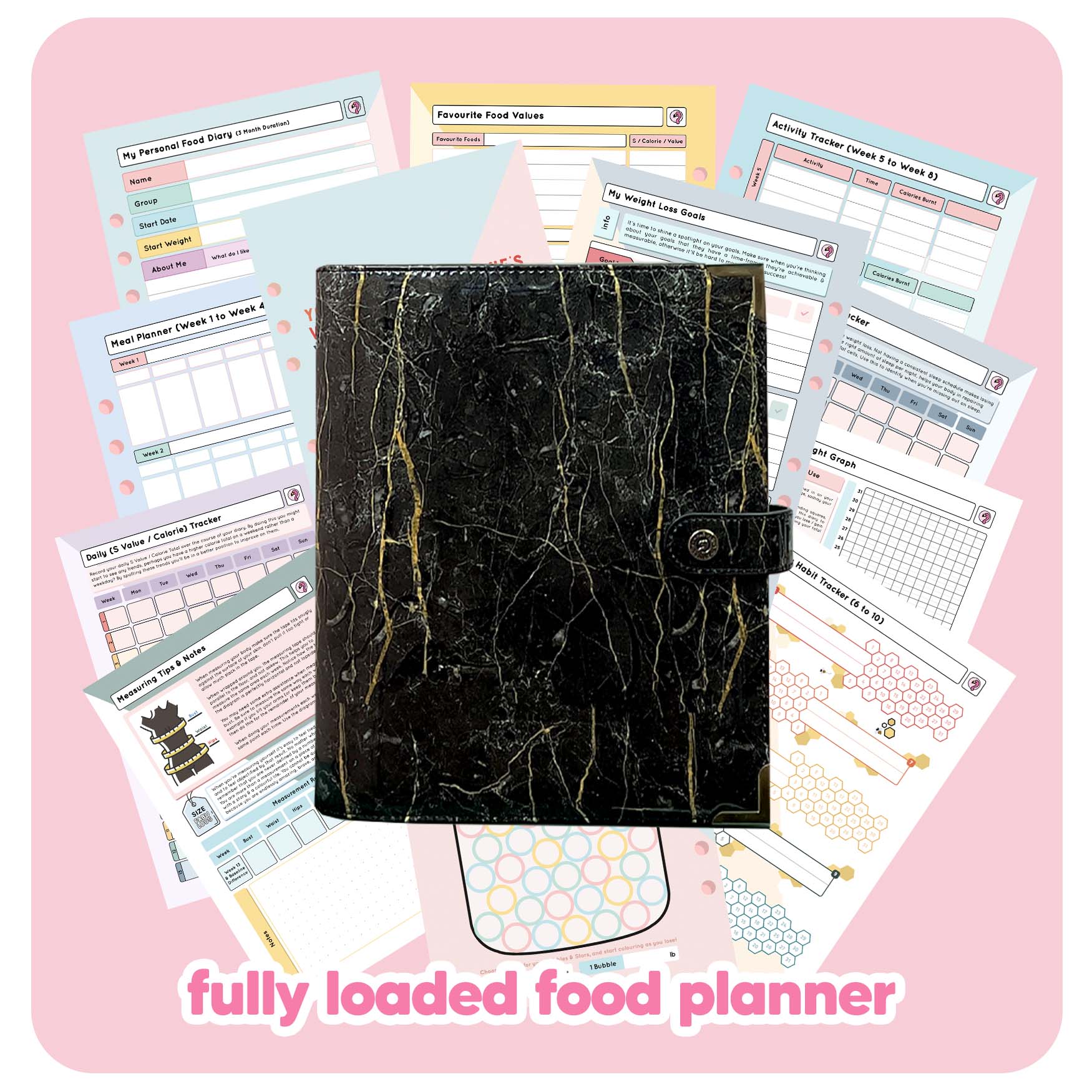 Black Marble - Food Diary Organiser P3 - Fabulous Planning - FO - BLACKM - CAL - NMP