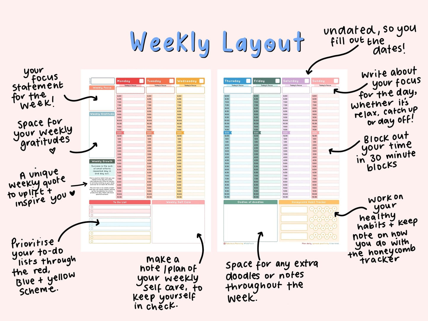 Black Padded - Undated Weekly "2024" Organiser - Fabulous Planning - FO - BLACKP - UW - EET