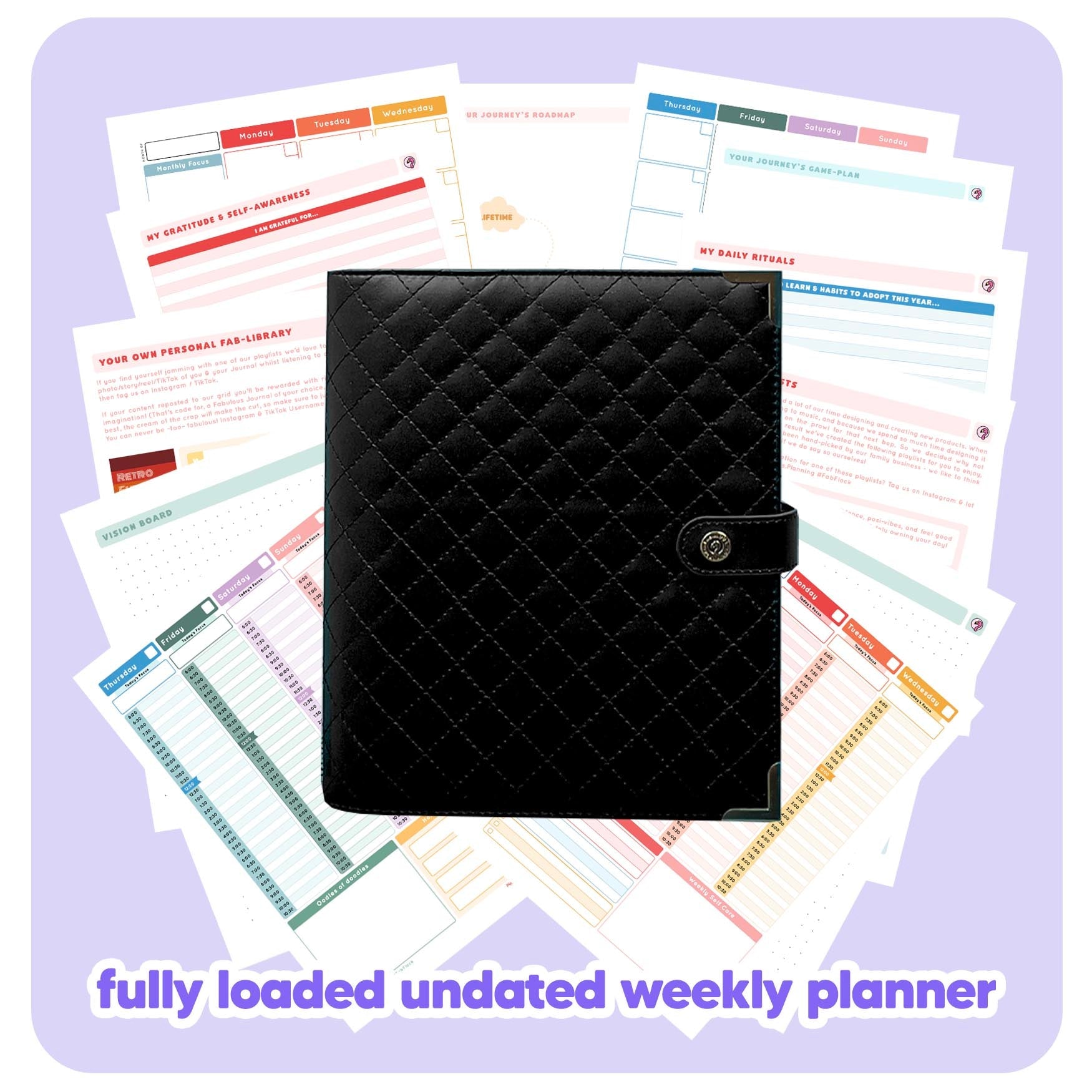 Black Padded - Undated Weekly "2024" Organiser - Fabulous Planning - FO - BLACKP - UW - NMP