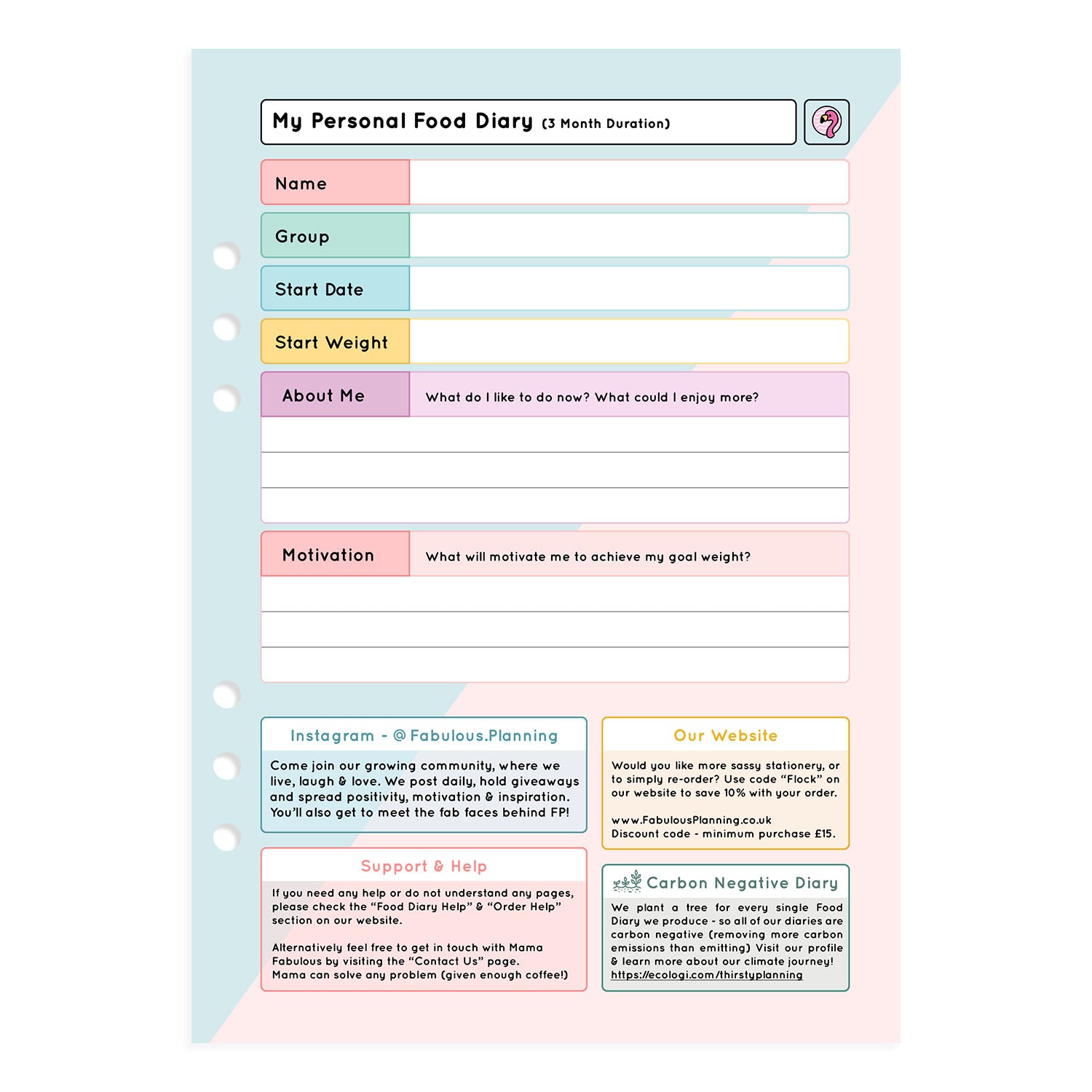 Calorie Counting - Organiser Refill - Fabulous Planning - P4 - CAL - 7WK - REFILL