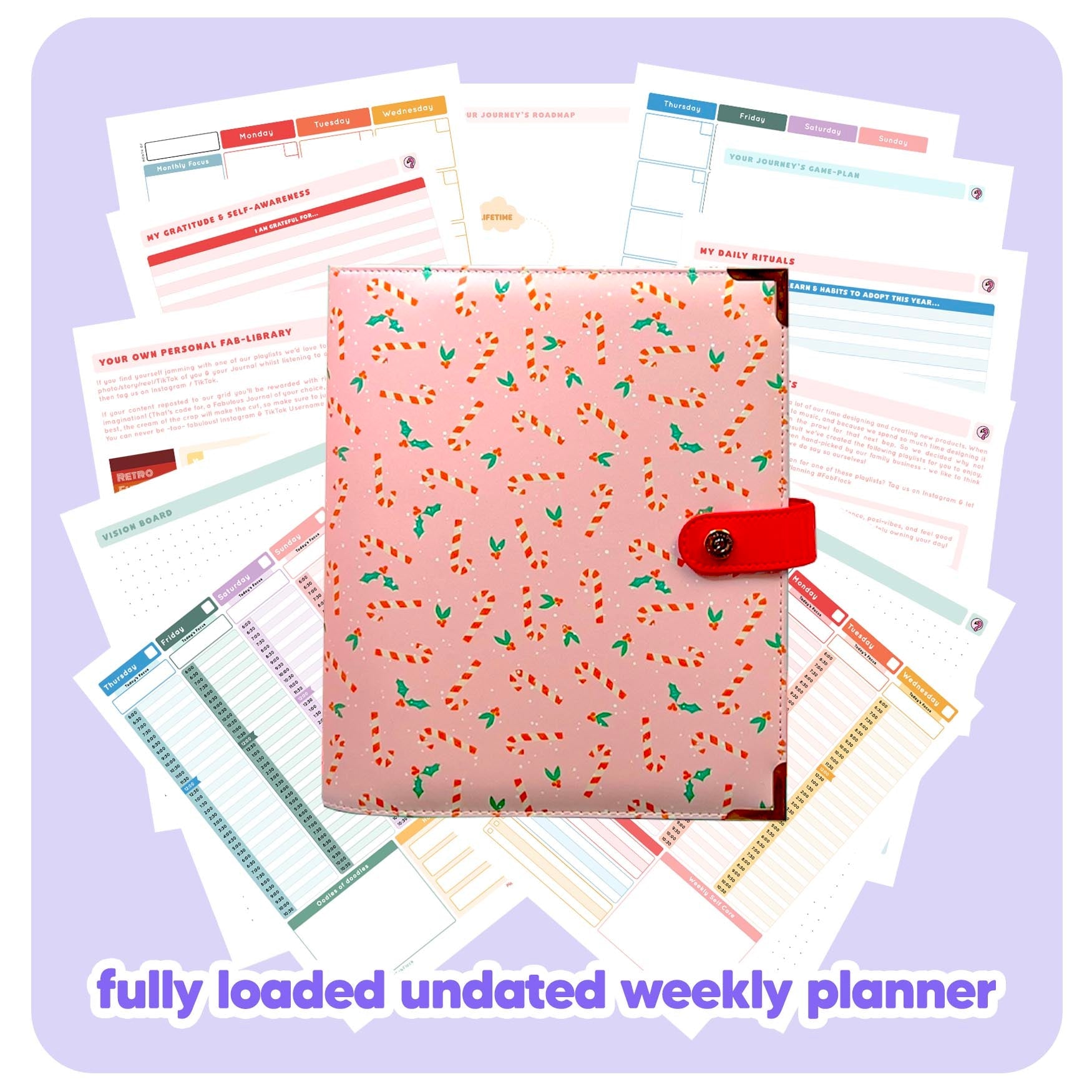 Candy Canes - Undated Weekly "2024" Organiser - Fabulous Planning - FO - XMAS - UW - NMP