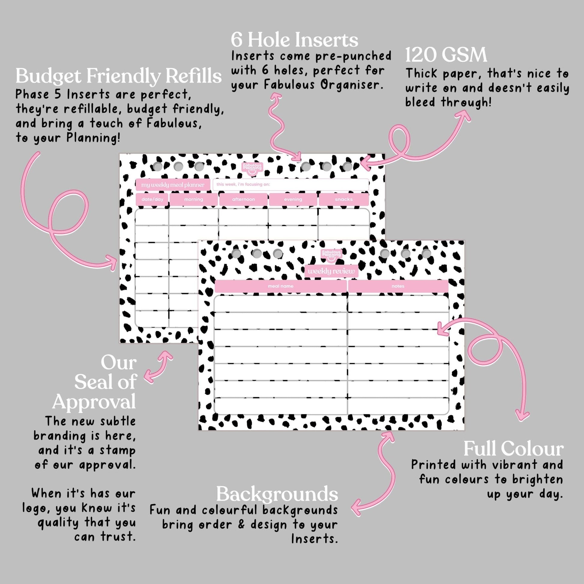 Dalmatian Meal Planner Insert - Fabulous Planning - P5 - INS - MP - DALMAT - 13S