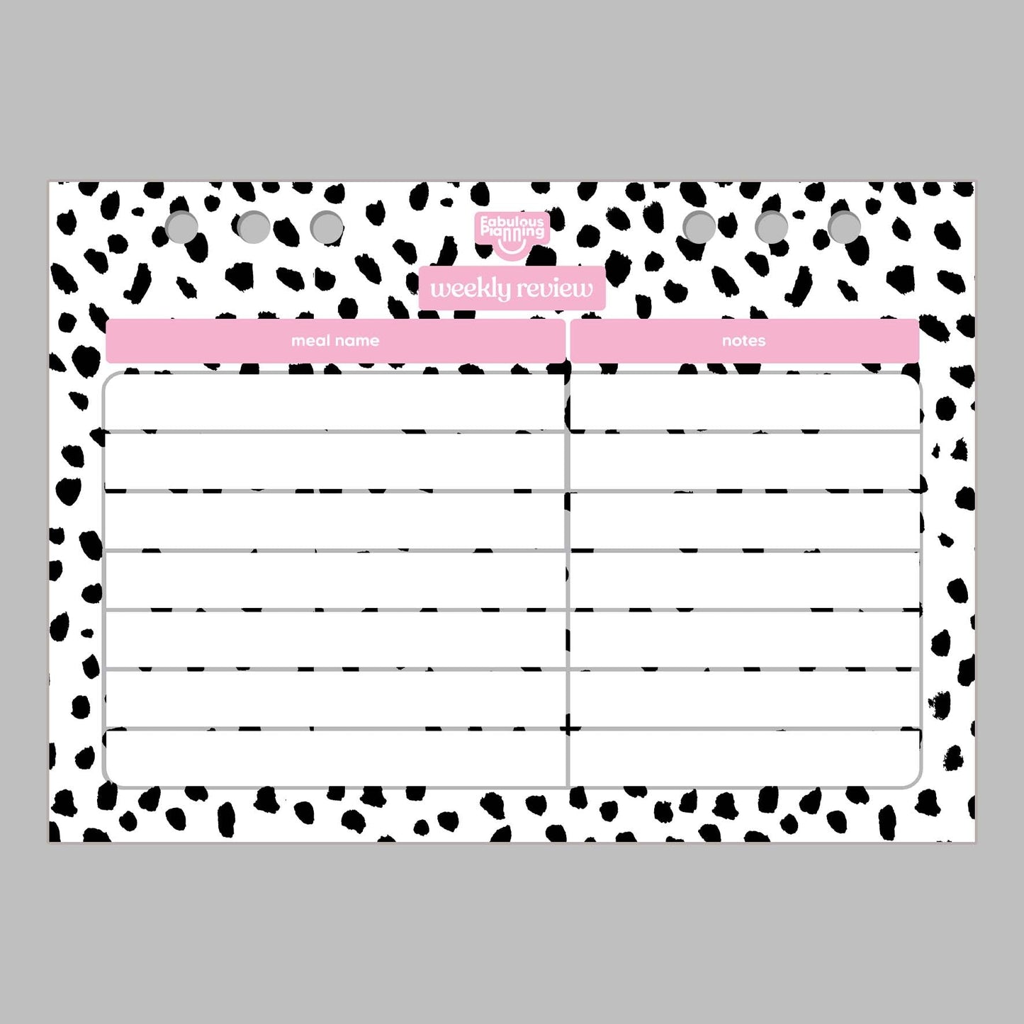 Dalmatian Meal Planner Insert - Fabulous Planning - P5 - INS - MP - DALMAT - 13S