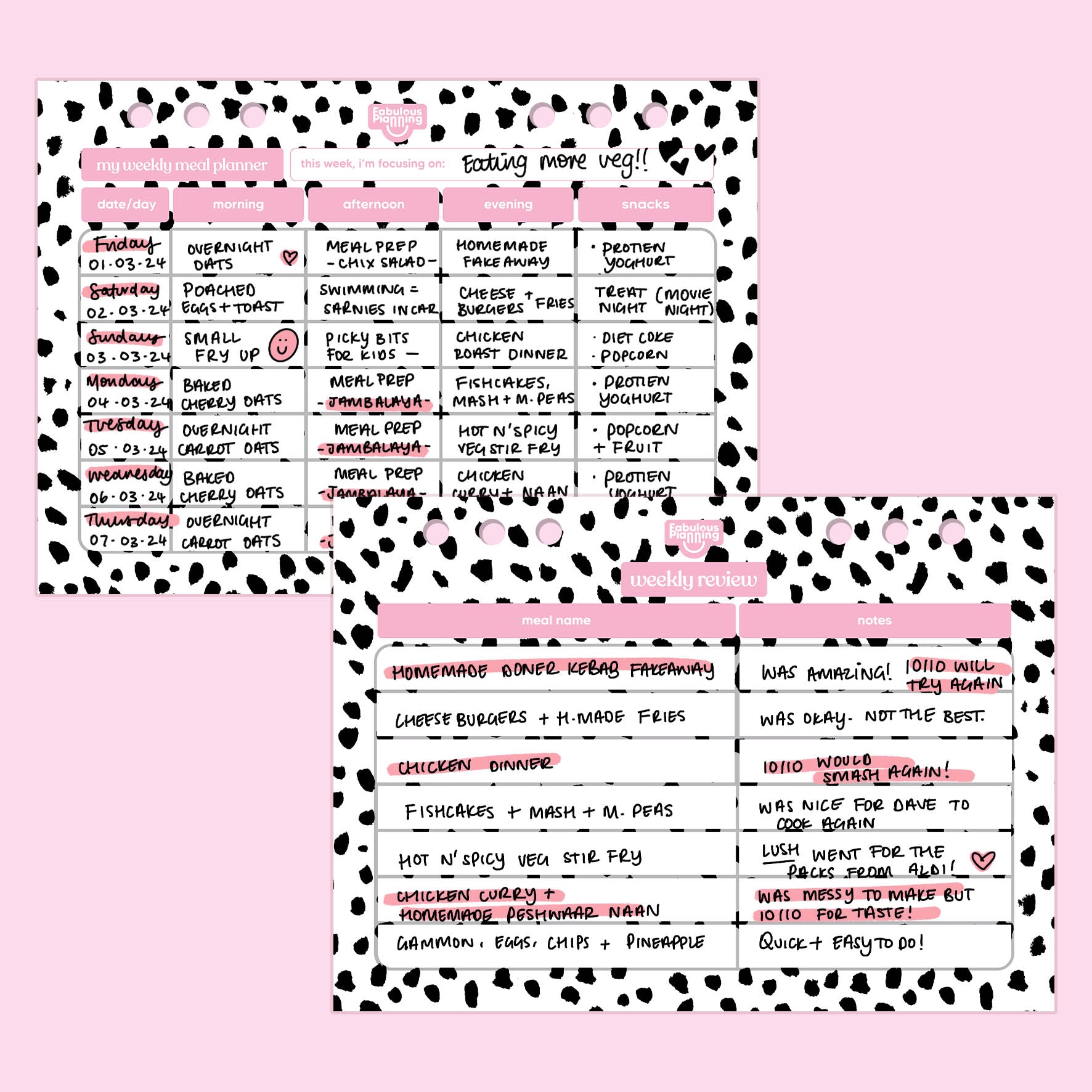 Dalmatian Meal Planner Insert - Fabulous Planning - P5 - INS - MP - DALMAT - 13S