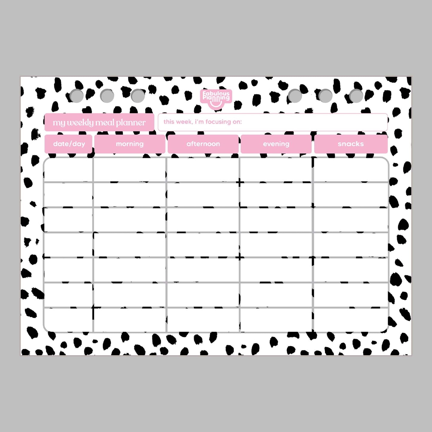 Dalmatian Meal Planner Insert - Fabulous Planning - P5 - INS - MP - DALMAT - 13S