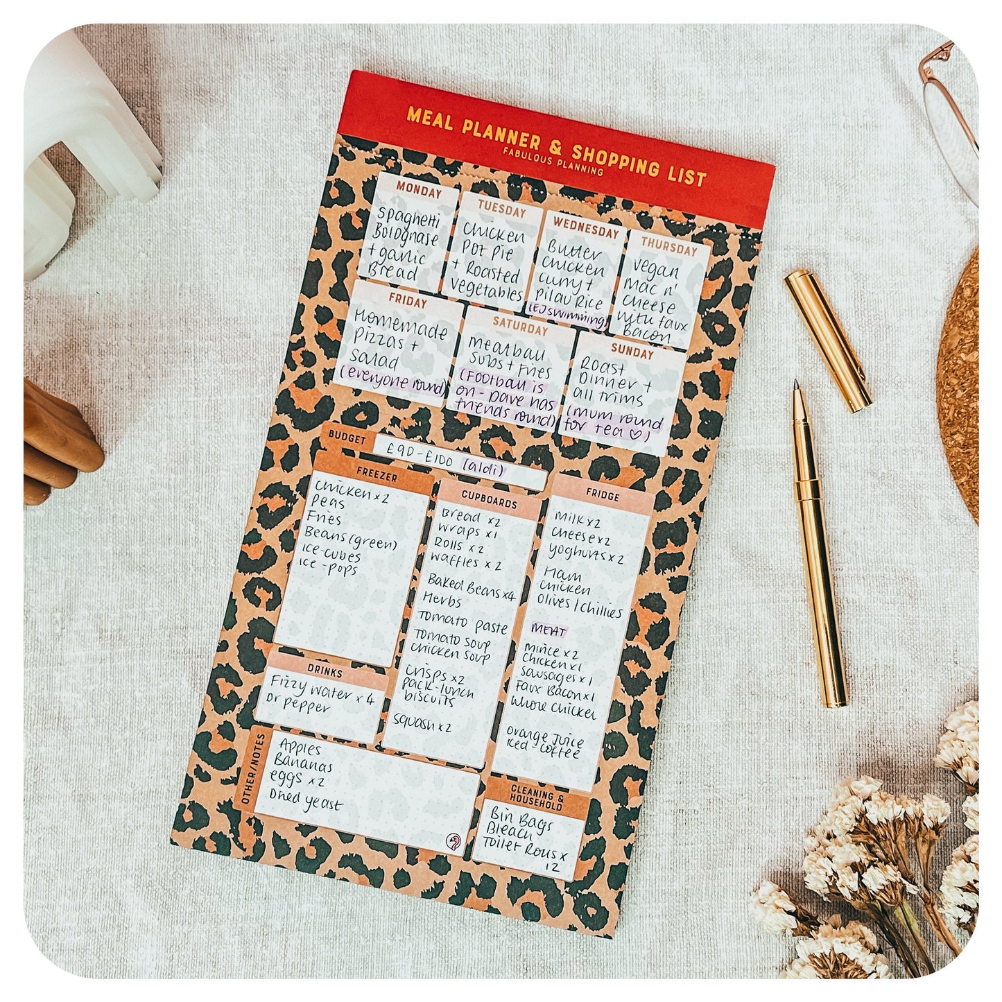 DL Leopard 2 - in - 1 Shopping List / Meal Planner - Fabulous Planning - DL - PAD - 2IN1 - LEOPARD