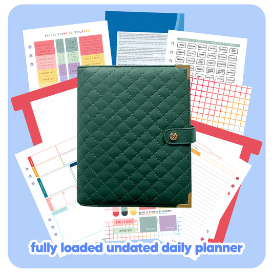Emerald Padded Organiser - Undated Daily Diary P3