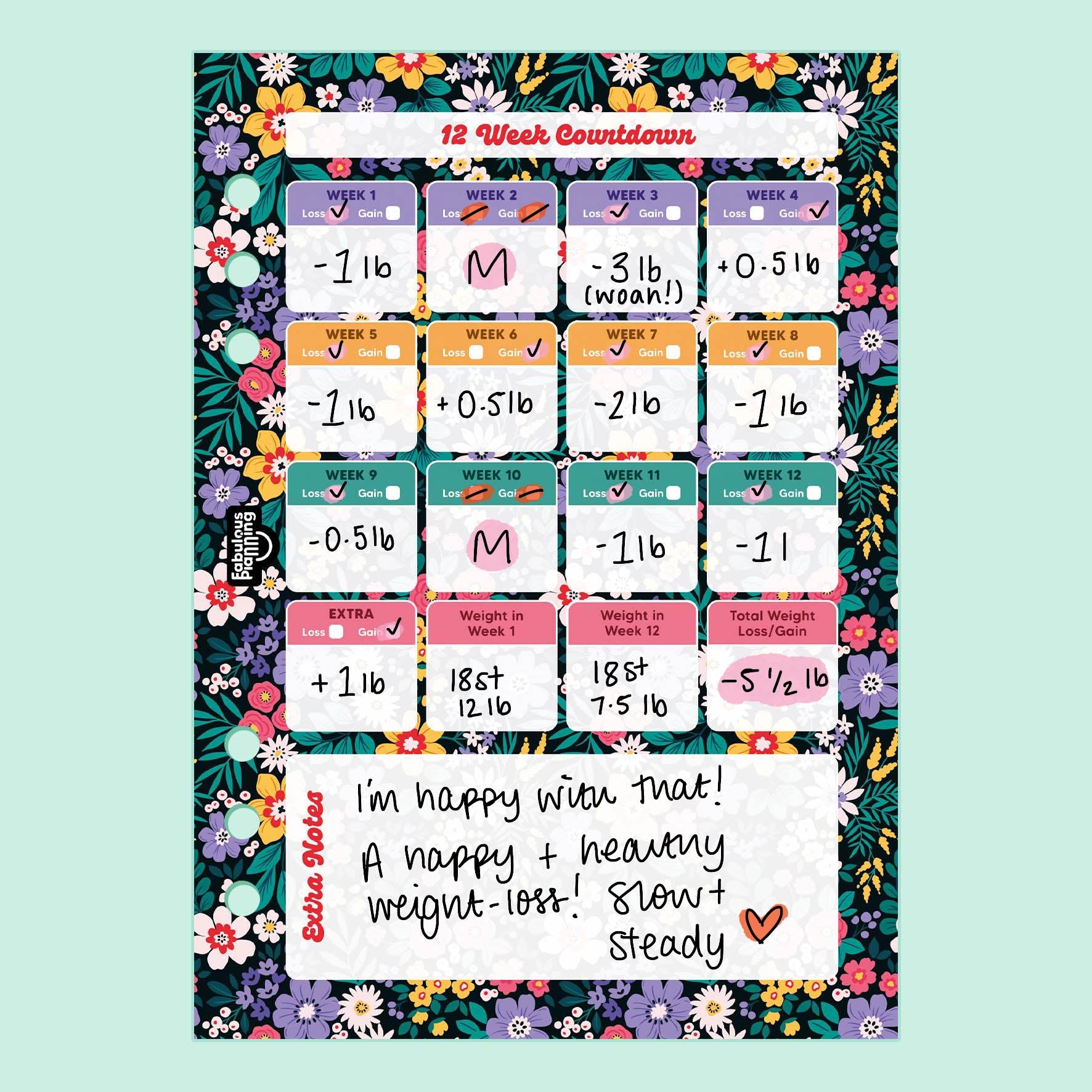 Floral 12 Week Countdown Insert - Fabulous Planning - P5 - INS - CNTDWN - FLORAL - 1S