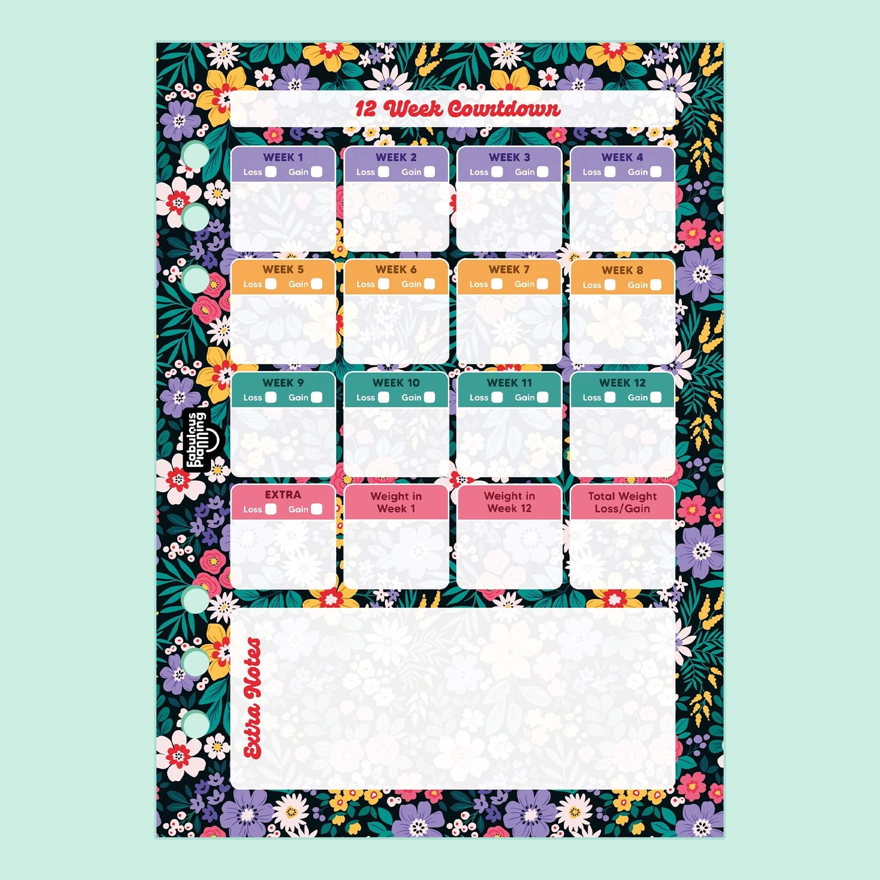 Floral 12 Week Countdown Insert - Fabulous Planning - P5 - INS - CNTDWN - FLORAL - 1S