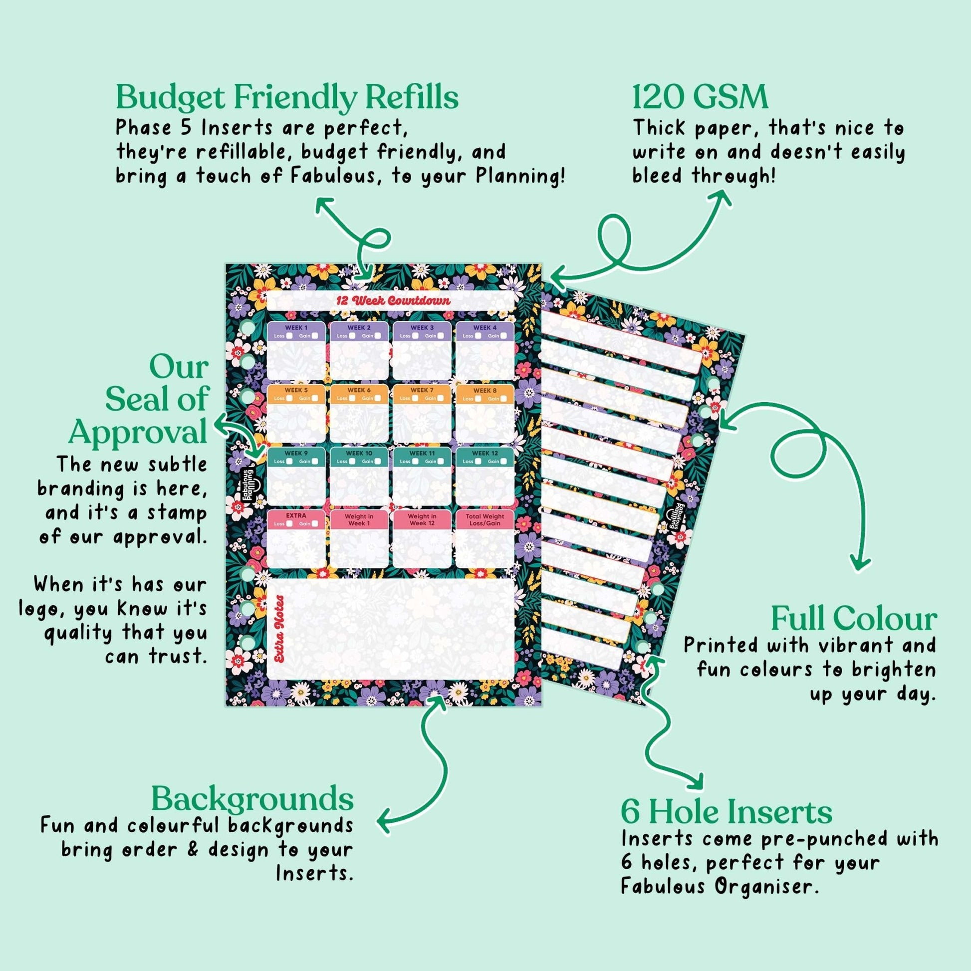 Floral 12 Week Countdown Insert - Fabulous Planning - P5 - INS - CNTDWN - FLORAL - 1S