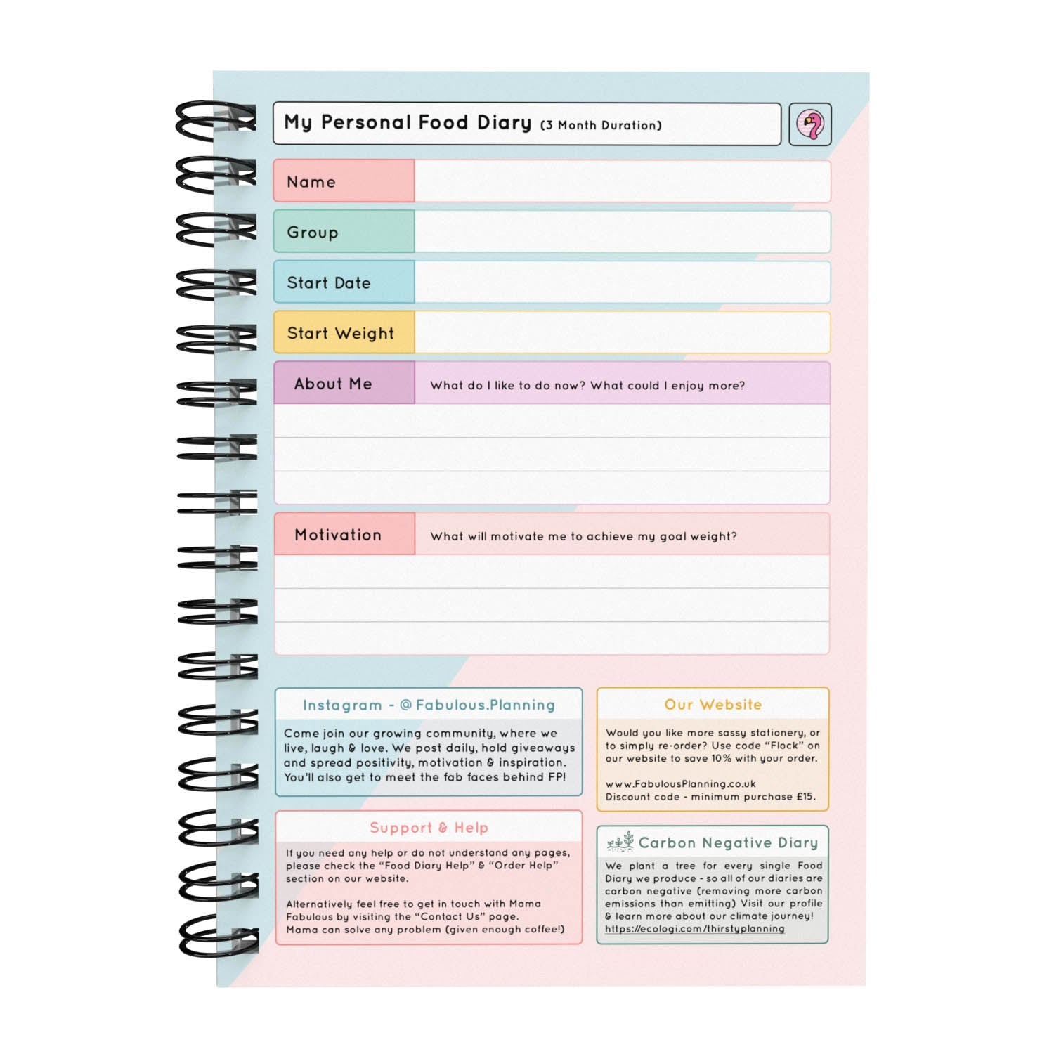 Food Diary - C40 - Slimming World Compatible - Compact - Fabulous Planning - [W] 3MTH - SW2 - C40+