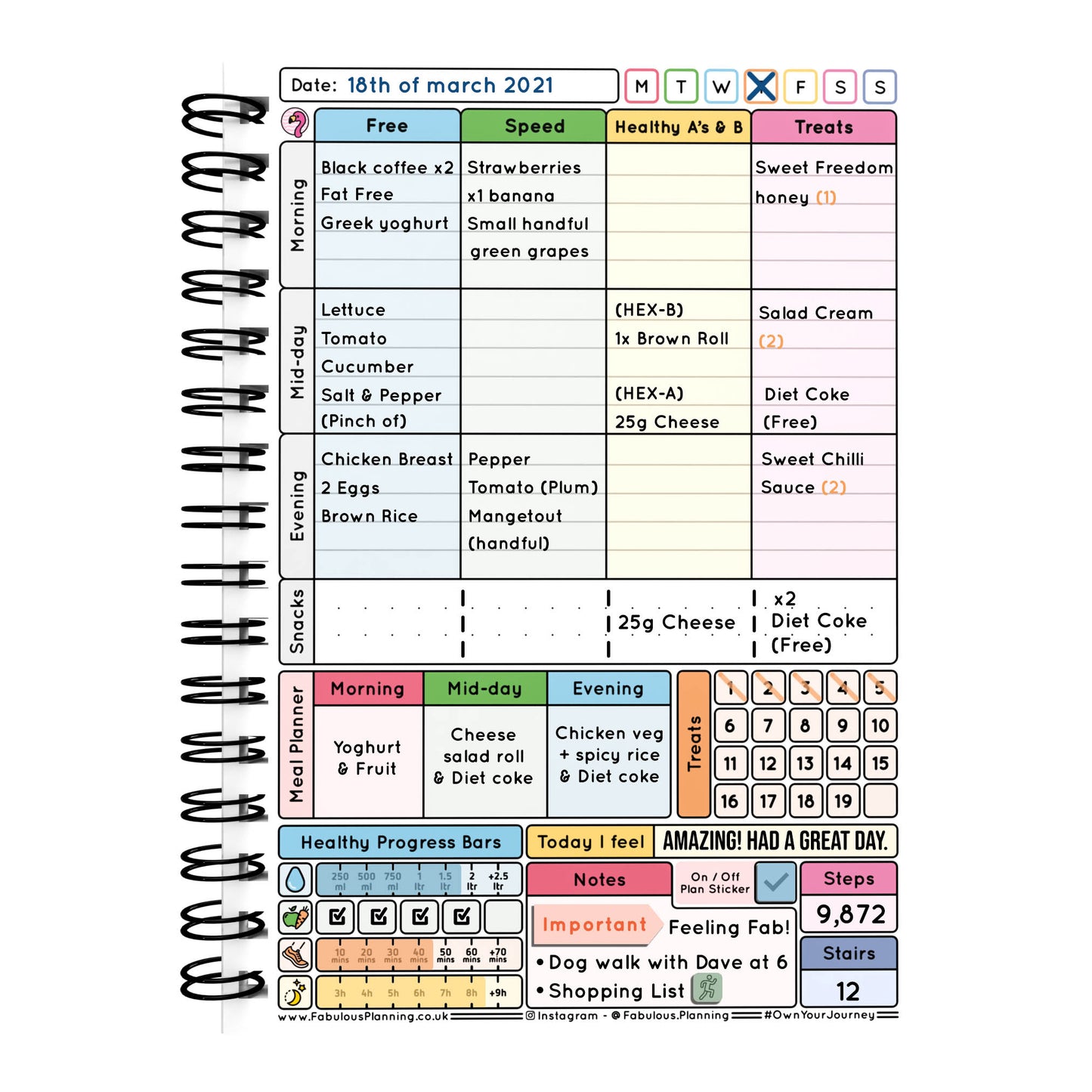 Food Diary - C64 - Slimming World Compatible - Compact - Fabulous Planning - [W] 3MTH - SW2 - C64+