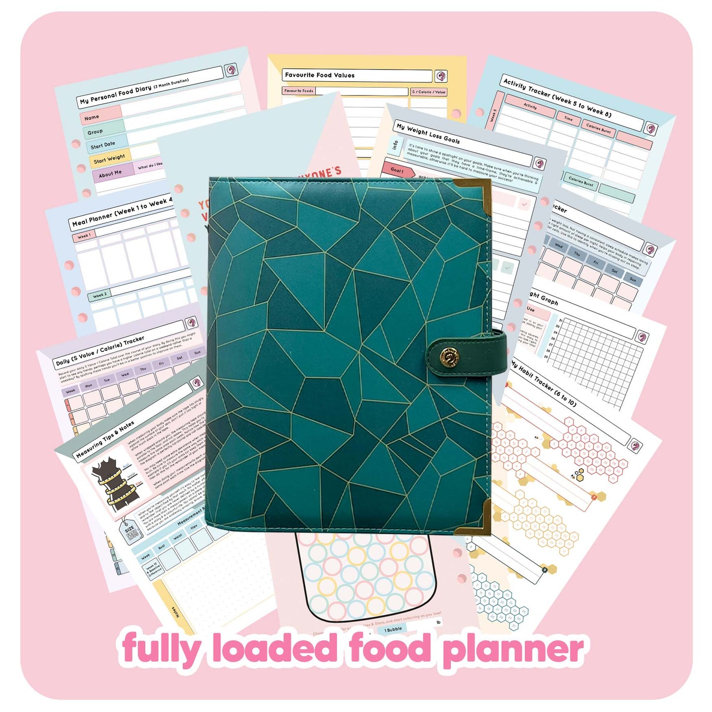 Jade Geometric - Food Diary Organiser P3 - Fabulous Planning - FO - JADEGEO - CAL - NMP