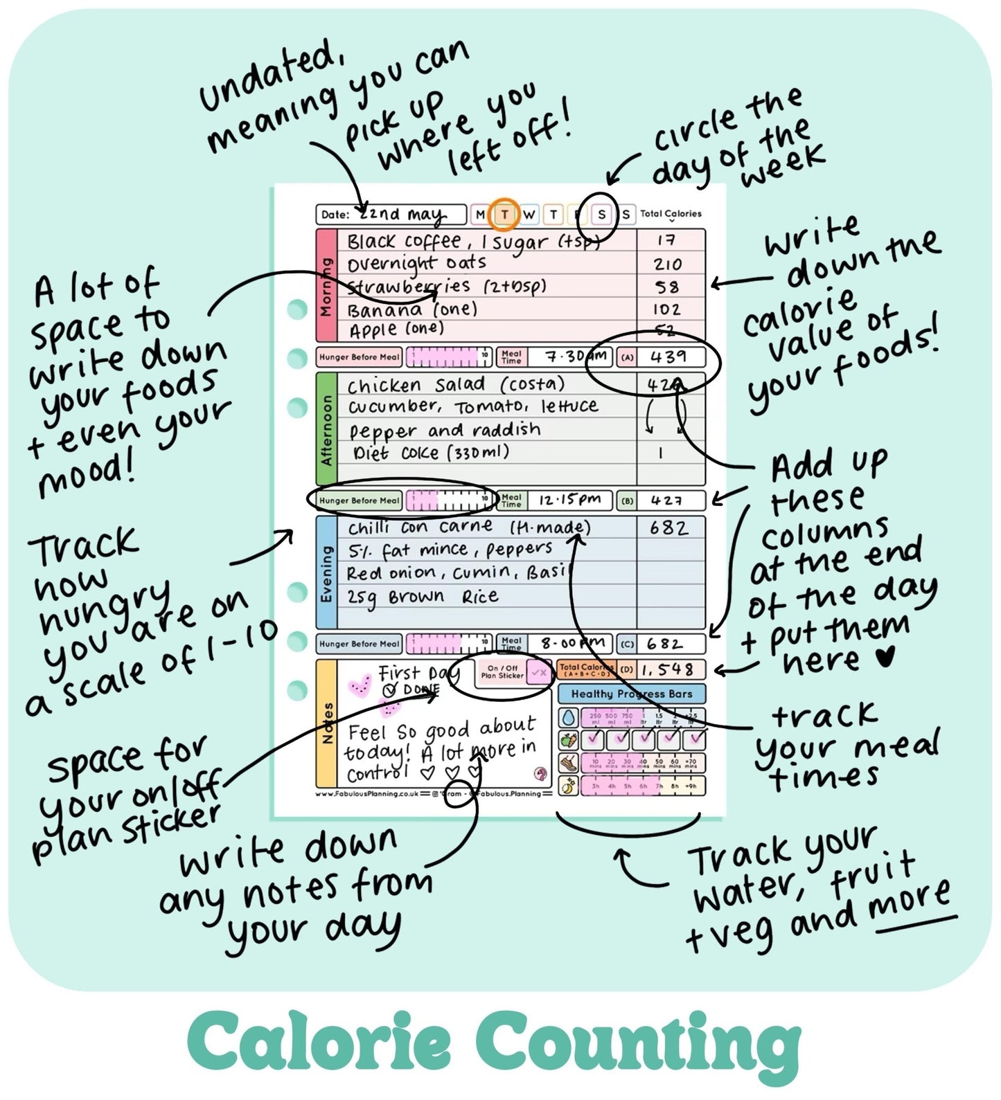 Jade Geometric - Food Diary Organiser P3 - Fabulous Planning - FO - JADEGEO - CAL - NMP