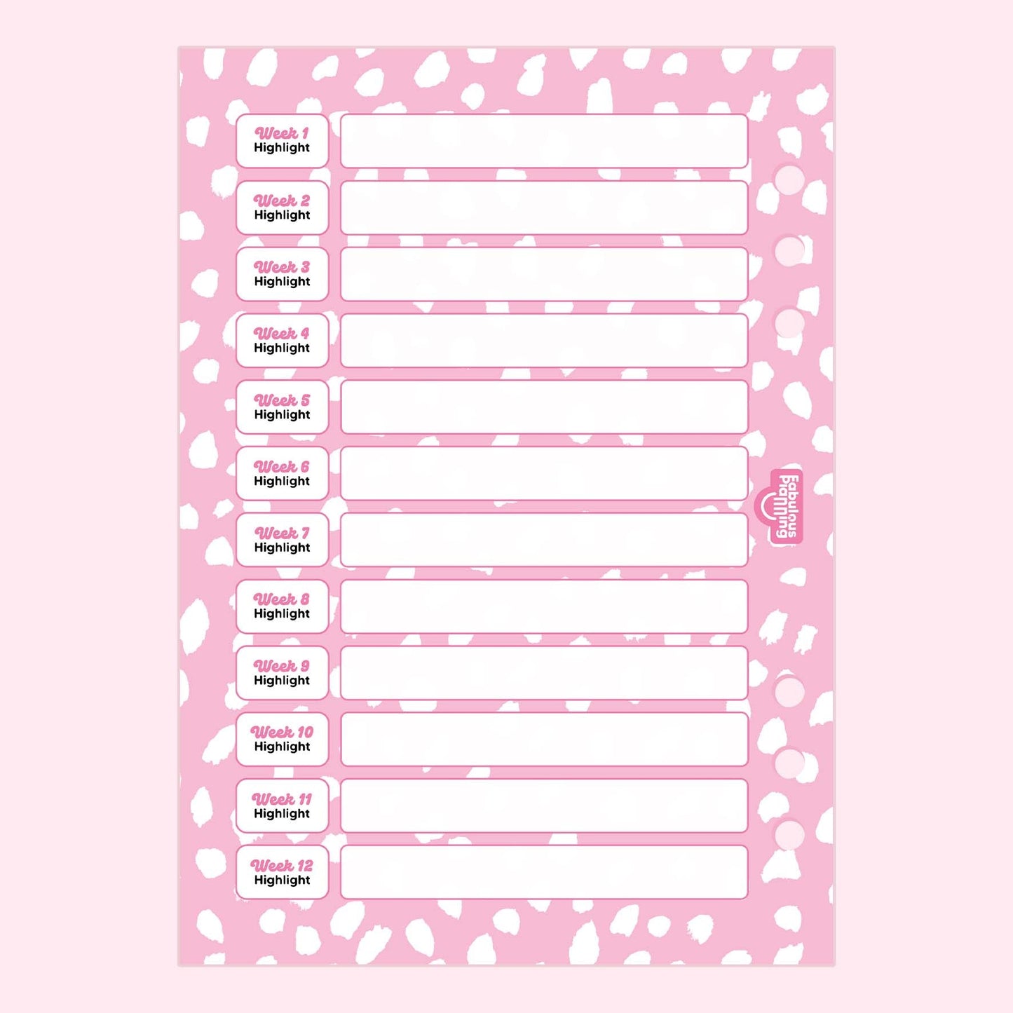 Pink Dalmatian 12 Week Countdown Insert - Fabulous Planning - P5 - INS - CNTDWN - DALMAT - 1S