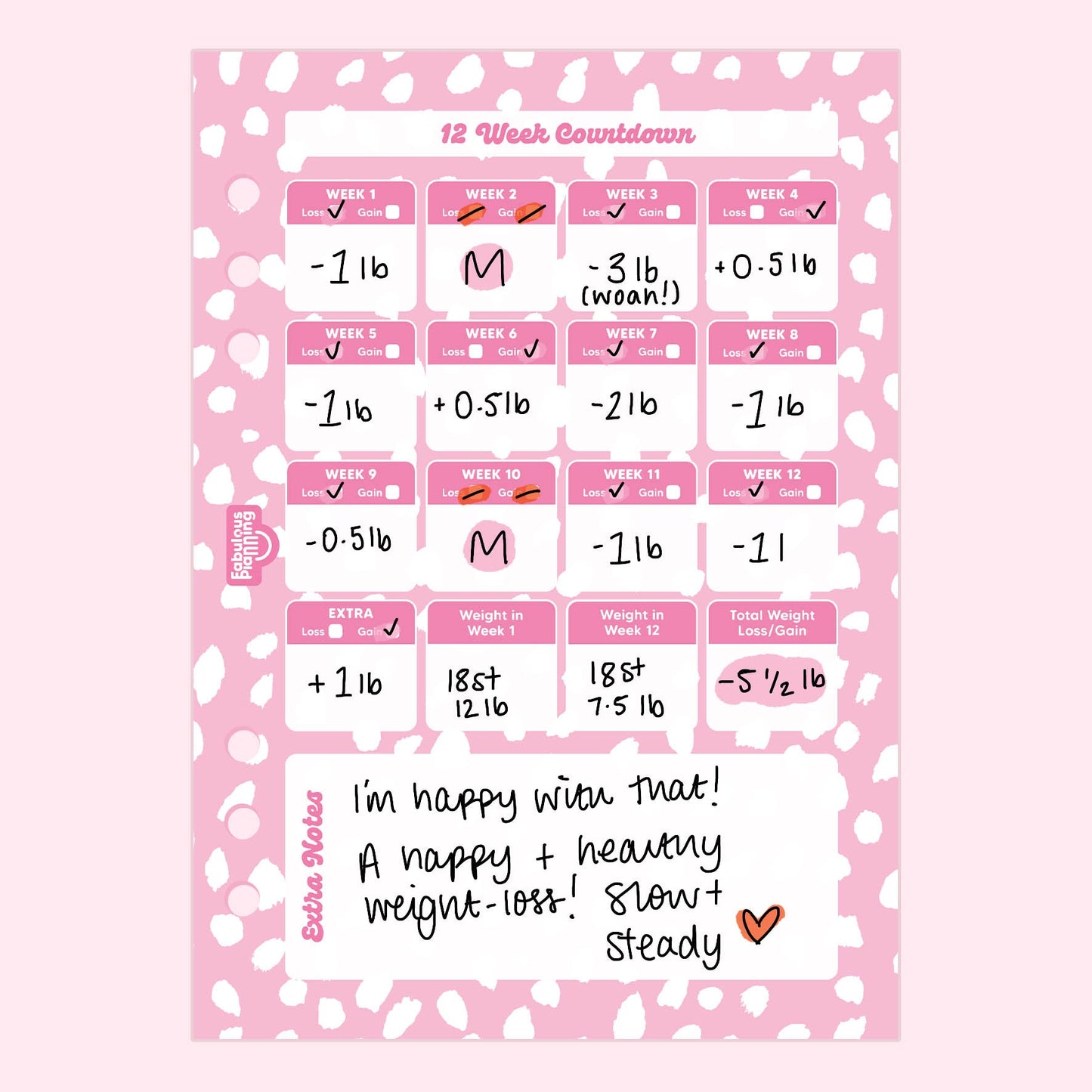 Pink Dalmatian 12 Week Countdown Insert - Fabulous Planning - P5 - INS - CNTDWN - DALMAT - 1S