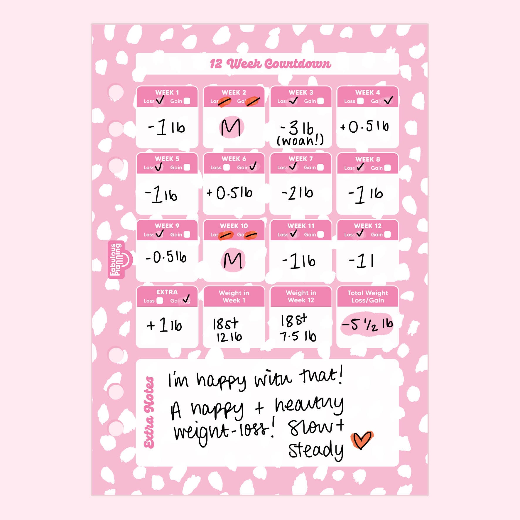 Pink Dalmatian 12 Week Countdown Insert - Fabulous Planning - P5 - INS - CNTDWN - DALMAT - 1S