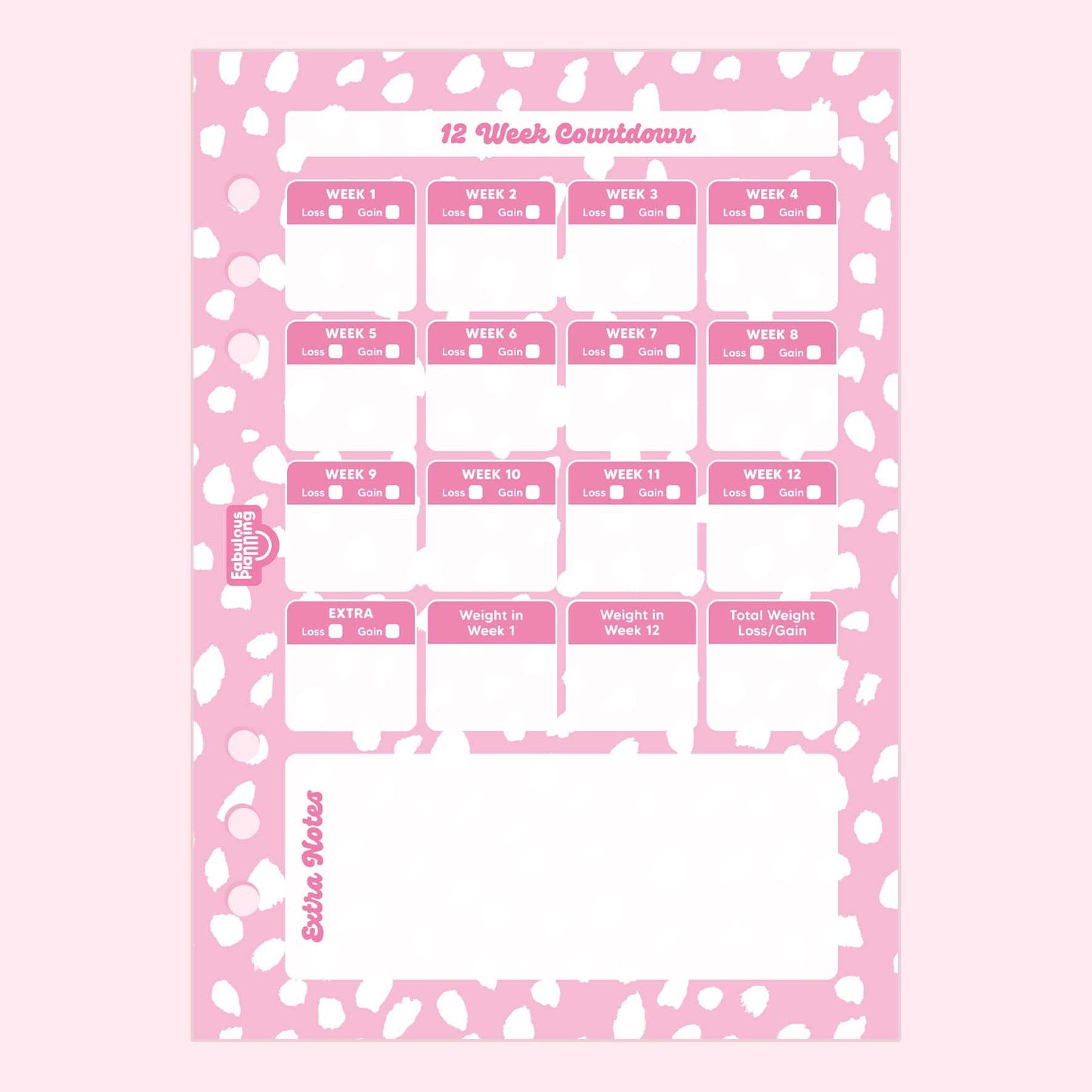 Pink Dalmatian 12 Week Countdown Insert - Fabulous Planning - P5 - INS - CNTDWN - DALMAT - 1S