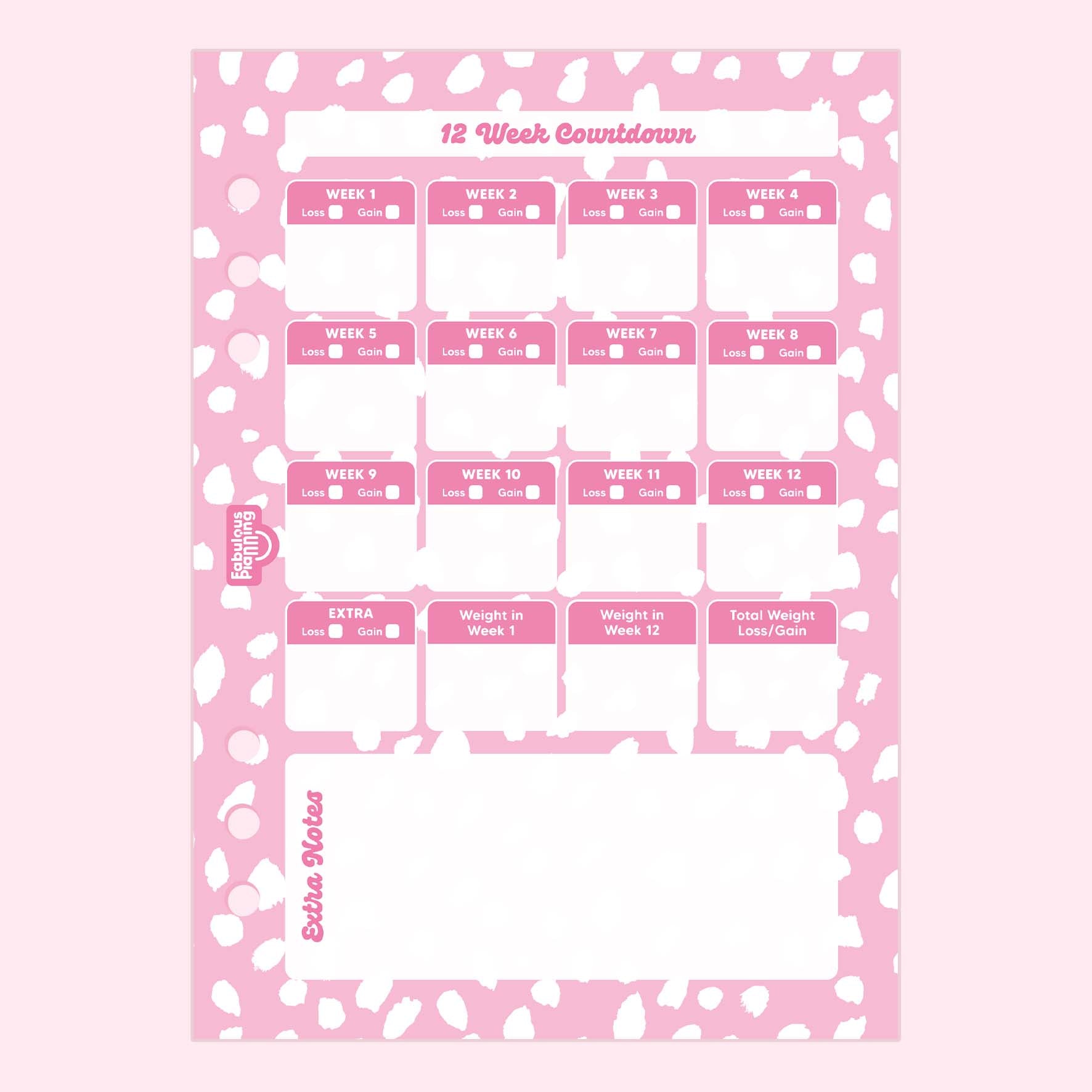 Pink Dalmatian 12 Week Countdown Insert - Fabulous Planning - P5 - INS - CNTDWN - DALMAT - 1S