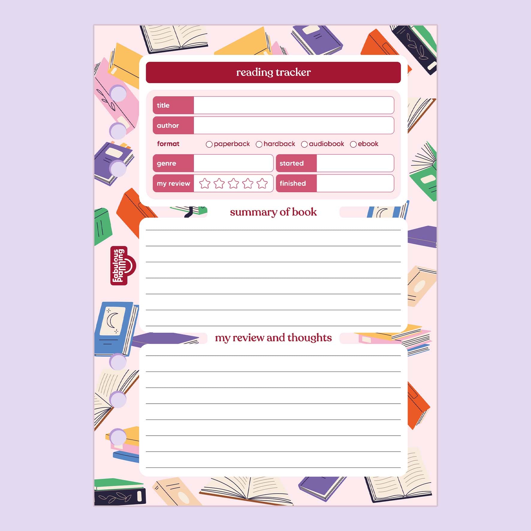 Reading Tracker Insert - Fabulous Planning - P5 - INS - READING - 13S