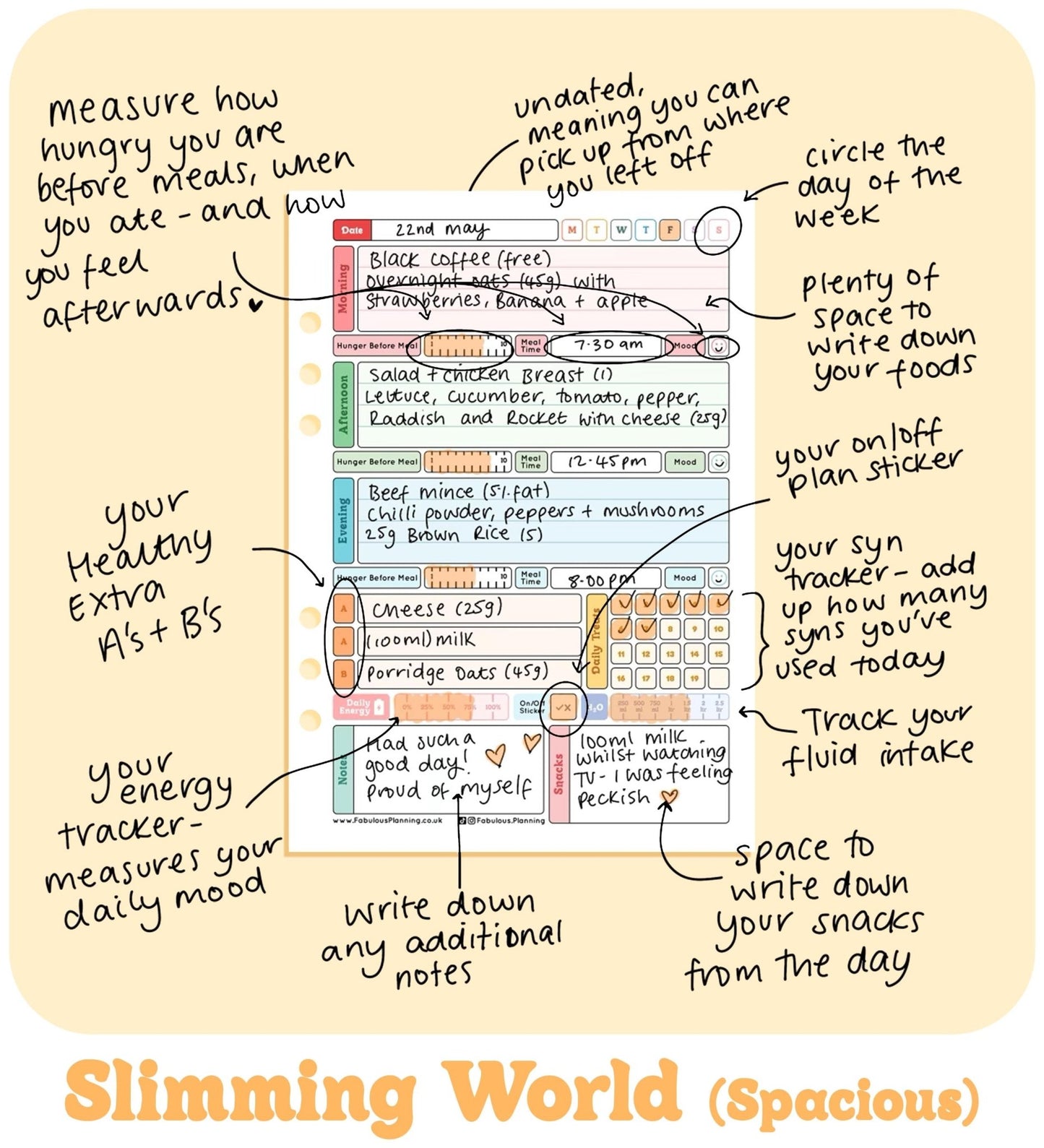 Slimming World - Spacious - Organiser Refill - Fabulous Planning - P4 - SP3 - 7WK - REFILL