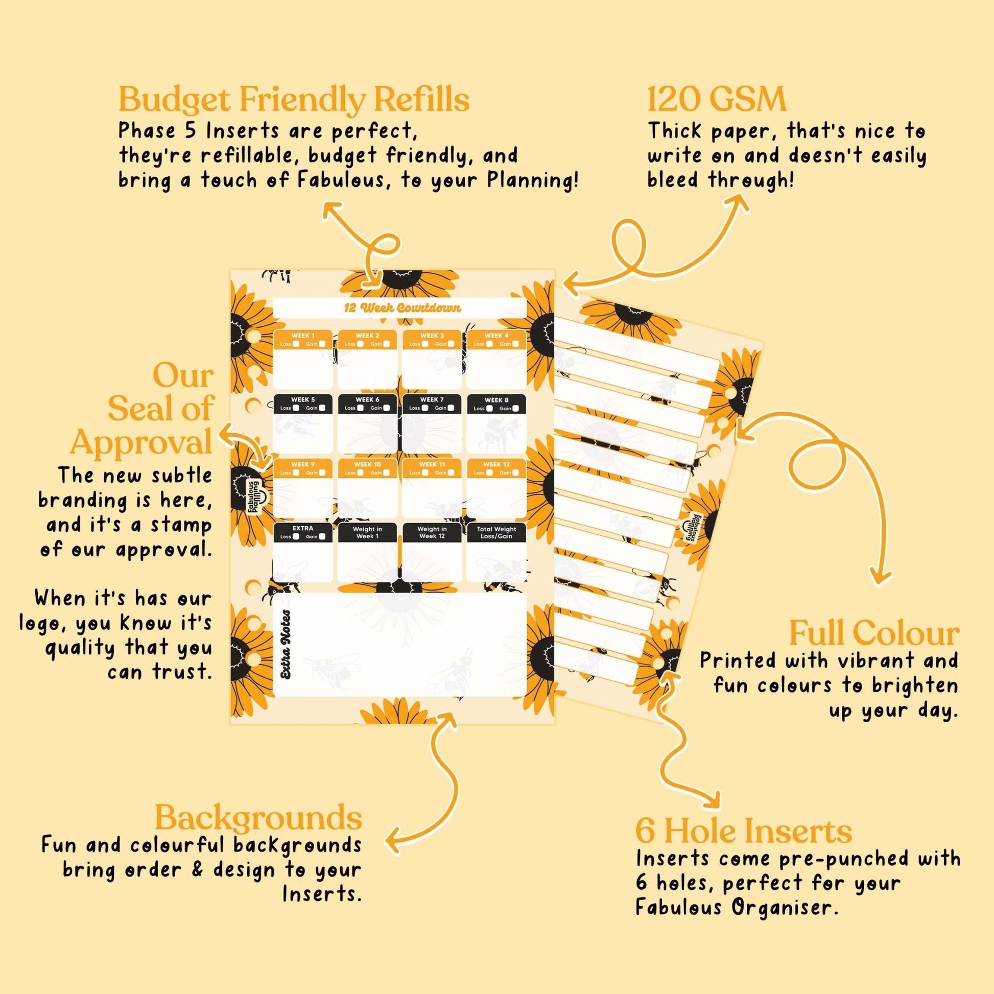 Sunflower 12 Week Countdown Insert - Fabulous Planning - P5 - INS - CNTDWN - SUNBEE - 1S