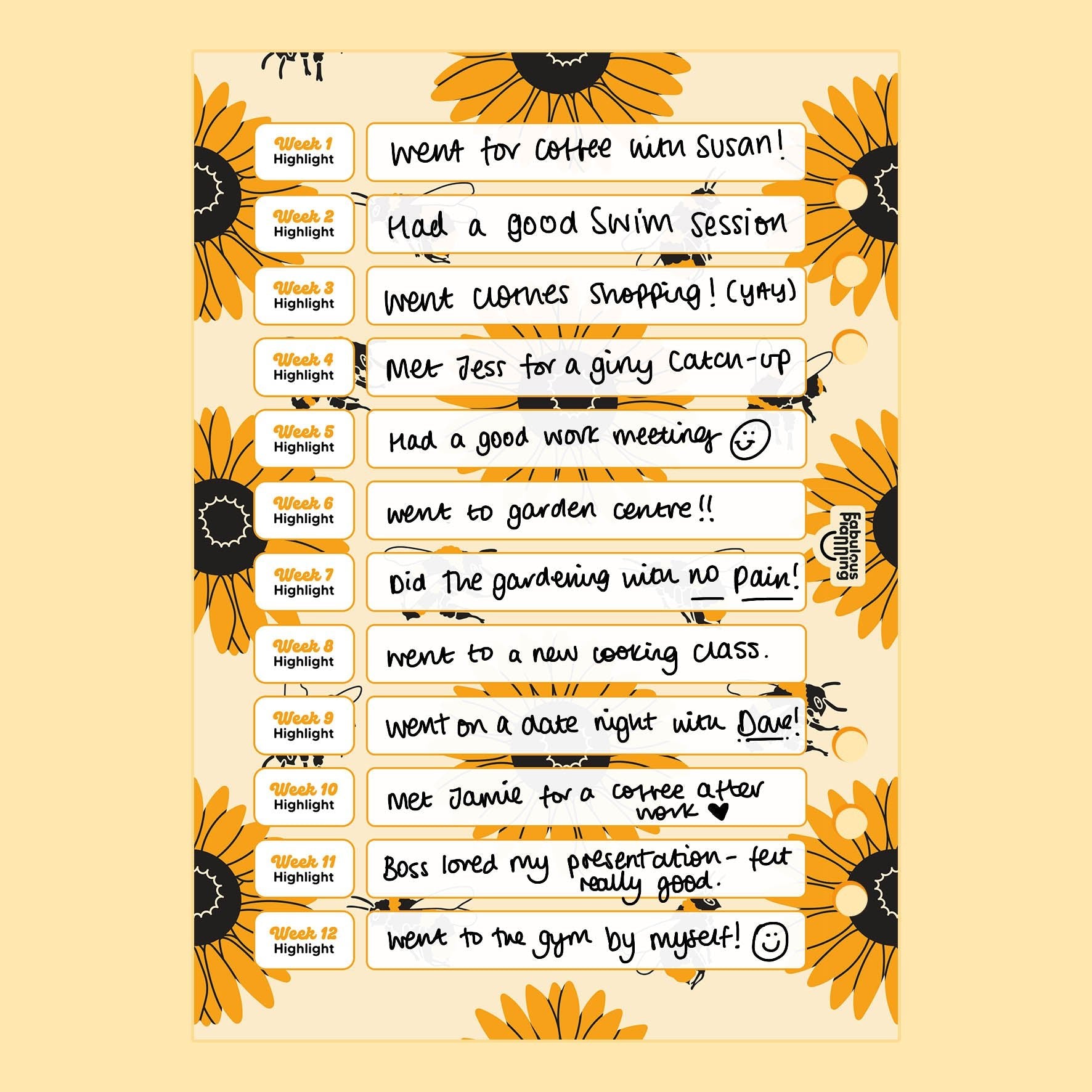 Sunflower 12 Week Countdown Insert - Fabulous Planning - P5 - INS - CNTDWN - SUNBEE - 1S