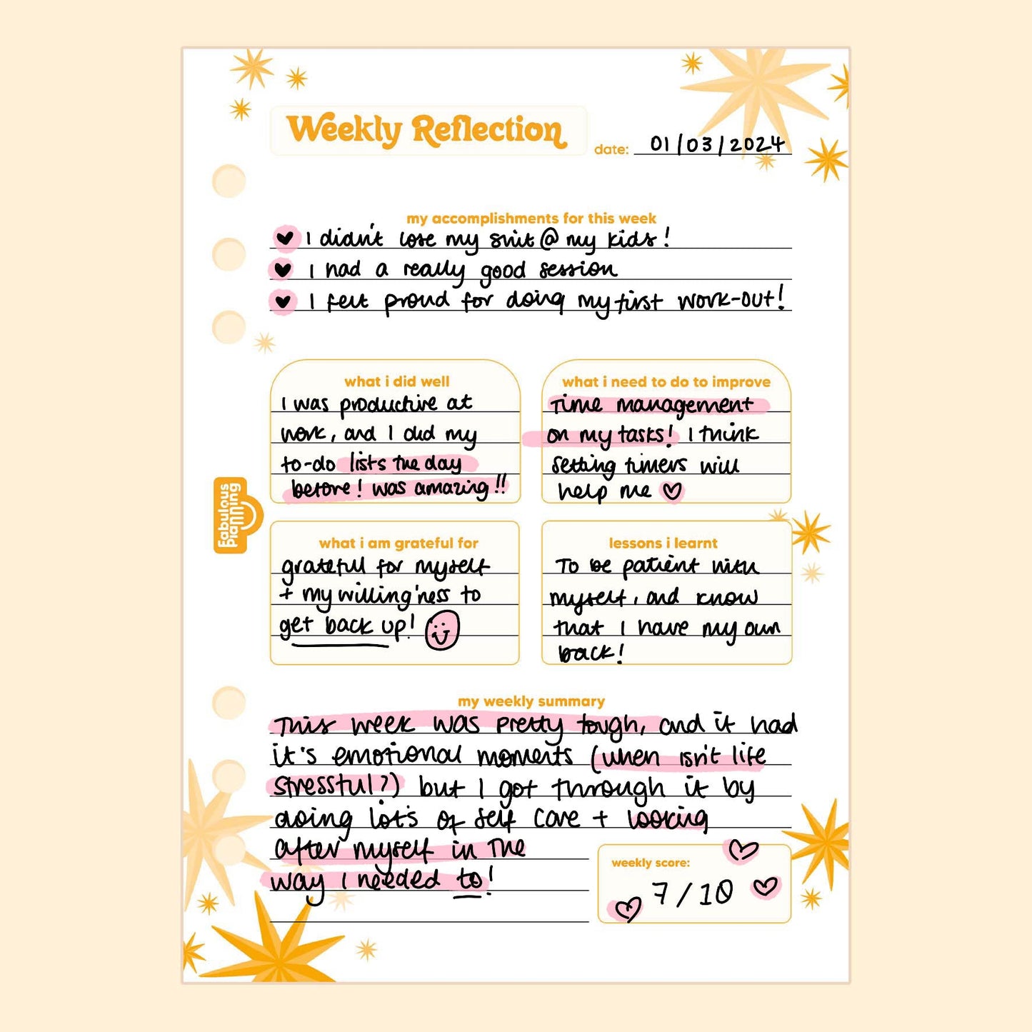 Weekly Reflection Insert - Fabulous Planning - P5 - INS - WEEKLYREFLECT - 13S