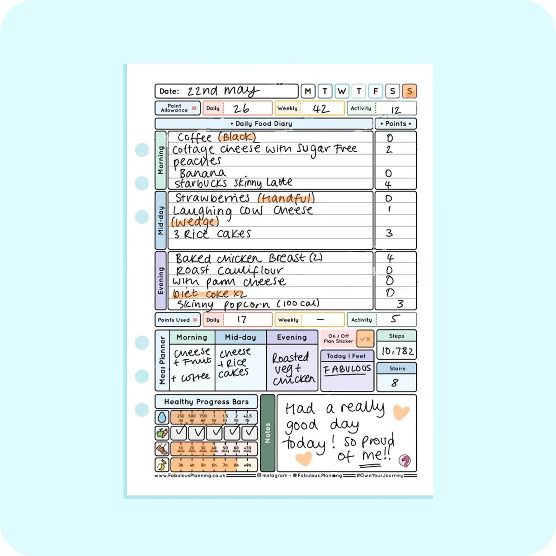 Weight Watchers - Organiser Refill - Fabulous Planning - P4 - WW - 7WK - REFILL