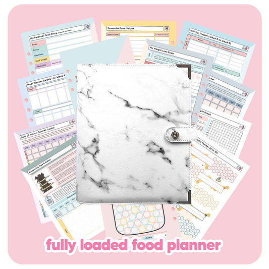 White Marble - Food Diary Organiser P3 - Fabulous Planning - FO - WHITEM - CAL - NMP