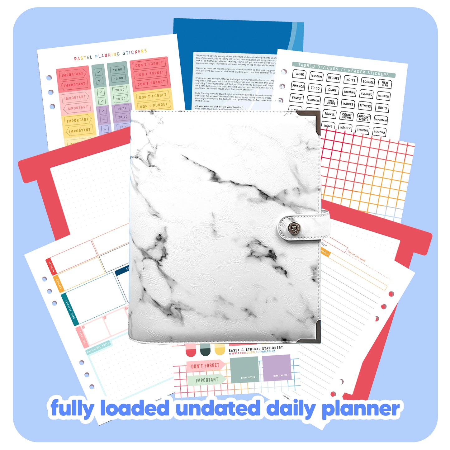 White Marble Organiser - Undated Daily Diary P3